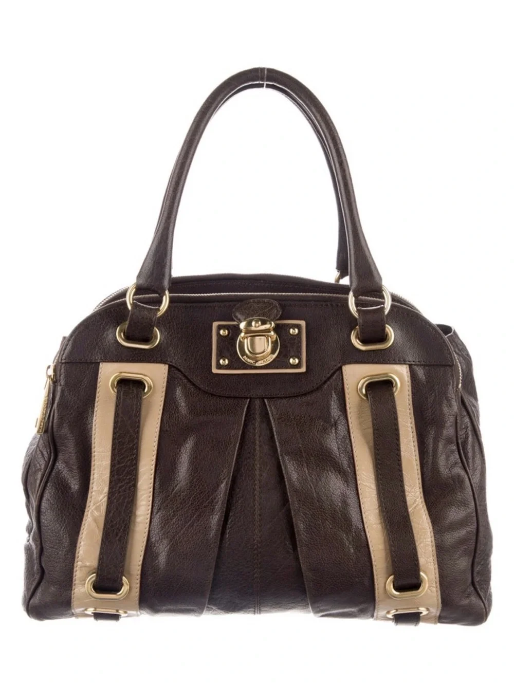 Marc Jacobs Dark Brown and Beige Leather Satchel